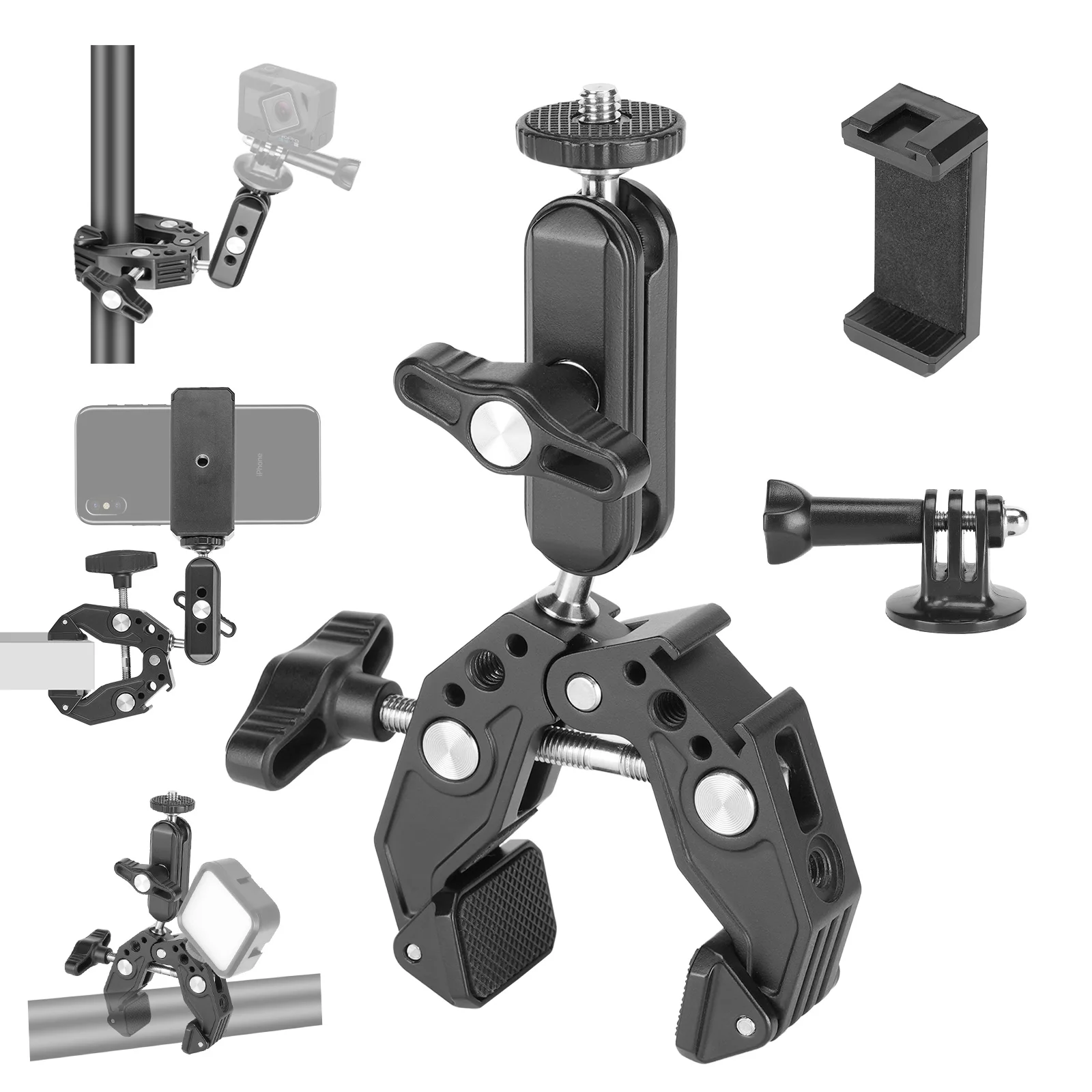 Super abrazadera brazo mágico garras de cangrejo abrazadera adaptador de montaje de cámara de acción para trípode tubo barra transversal cardán Monitor teléfono móvil