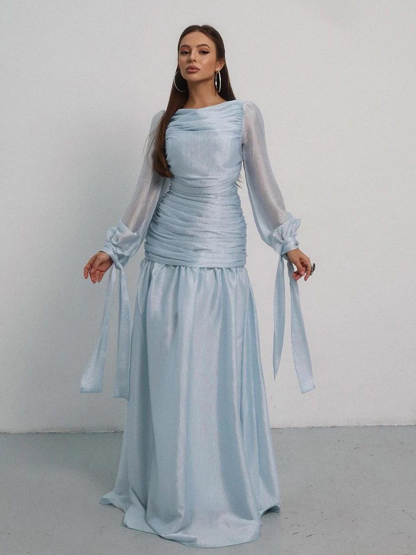 

Marthaqiqi Fashion Femme Nightgown Long Sleeve Sleepwear Lace Up Nightie O-Neck Nightwear Ankle-Length Dress Winter Women Pajama