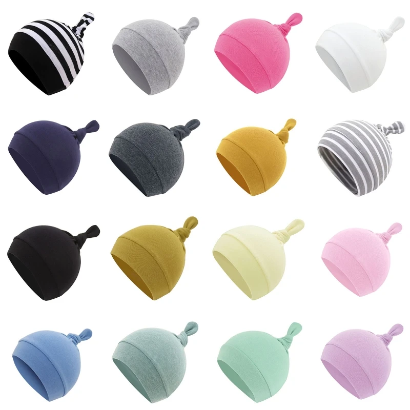 Nouveau bébé coton doux chapeau Bonnet nuit nouveau-né infantile mignon queue noeud Bonnet couleur unie Bonnet Bandanas