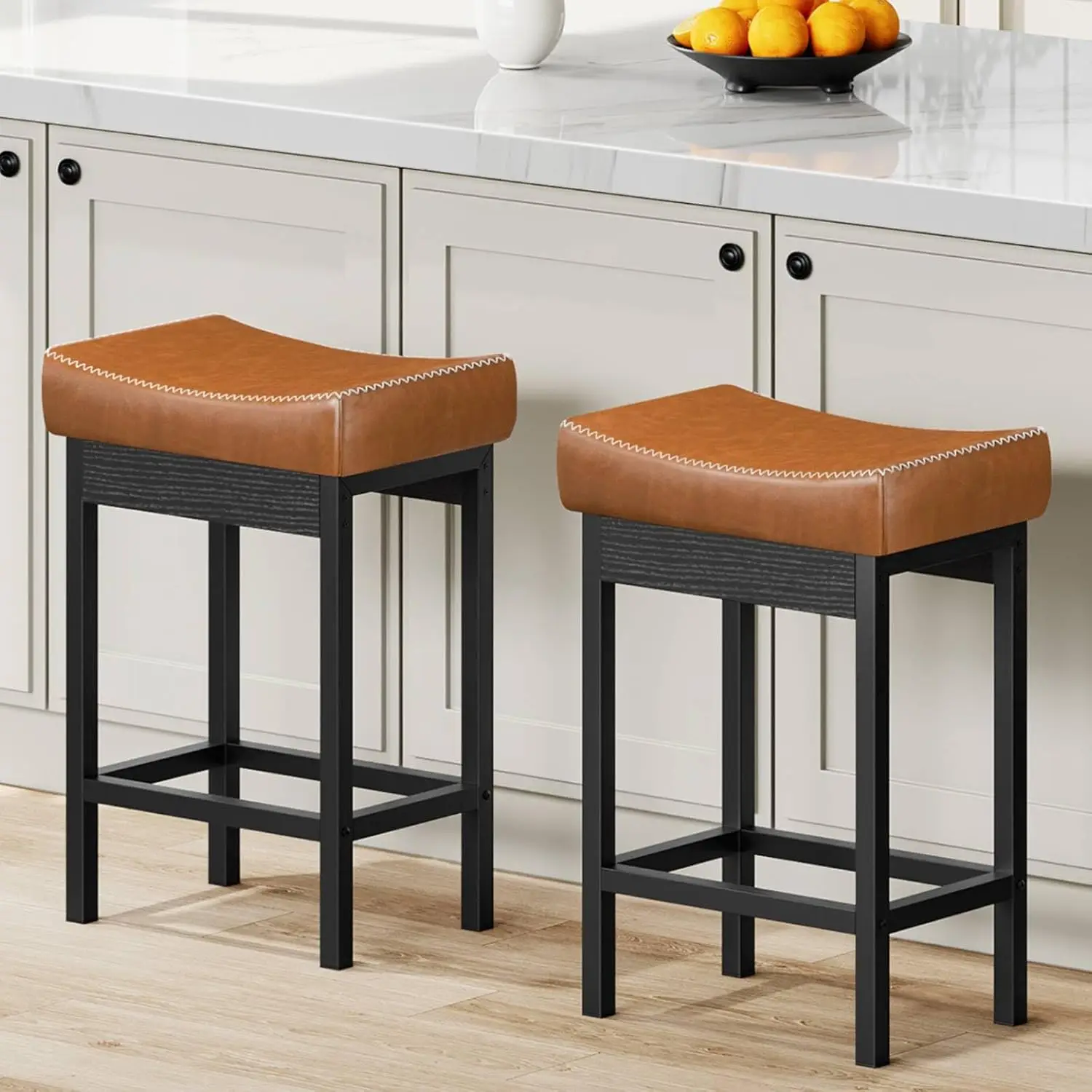 

Bar Stools, Counter Height Bar Stools, 3.1" Thick PU Upholstered Barstools, Barstools for Kitchen Counter, Set of 2 Bar Chair