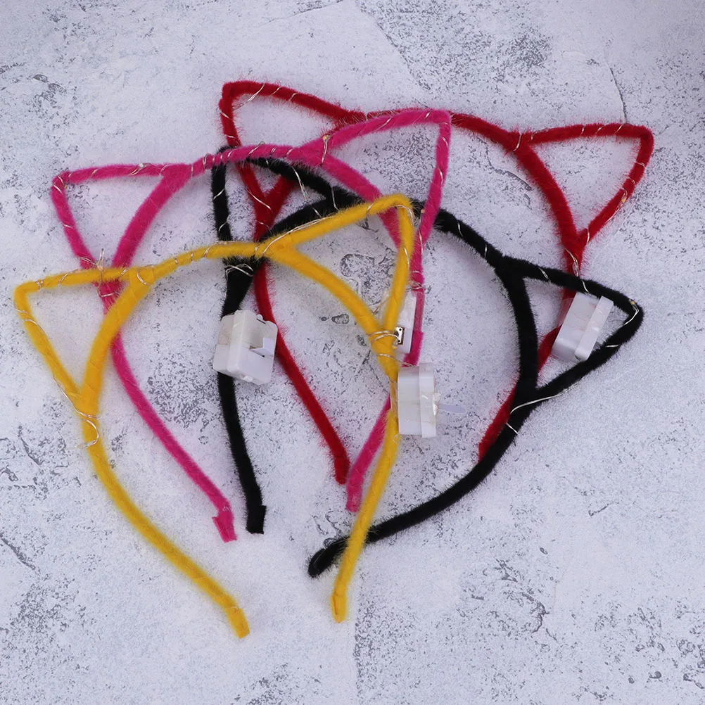 

4 Pcs Luminous Cat Ears Headband Plastic Cartoon Hairband Mixed Color Lovely Hairbands for Cosplay Party Stage Performance Hair