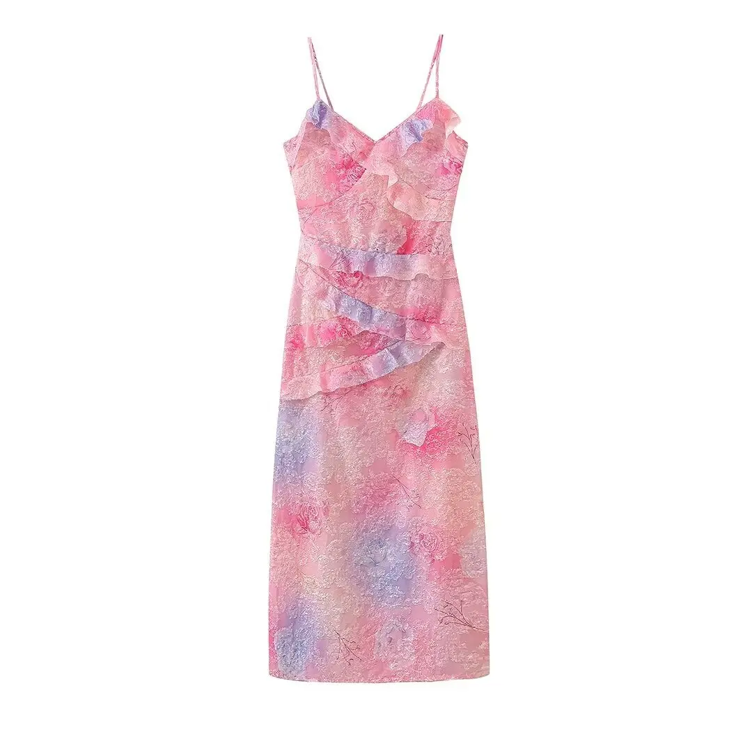 Female Clothing Elegant Party Dresses 2025 Sexy Women's New V-neck Ruffled Backless Long Suspender Sleeveless Dress Female Dress