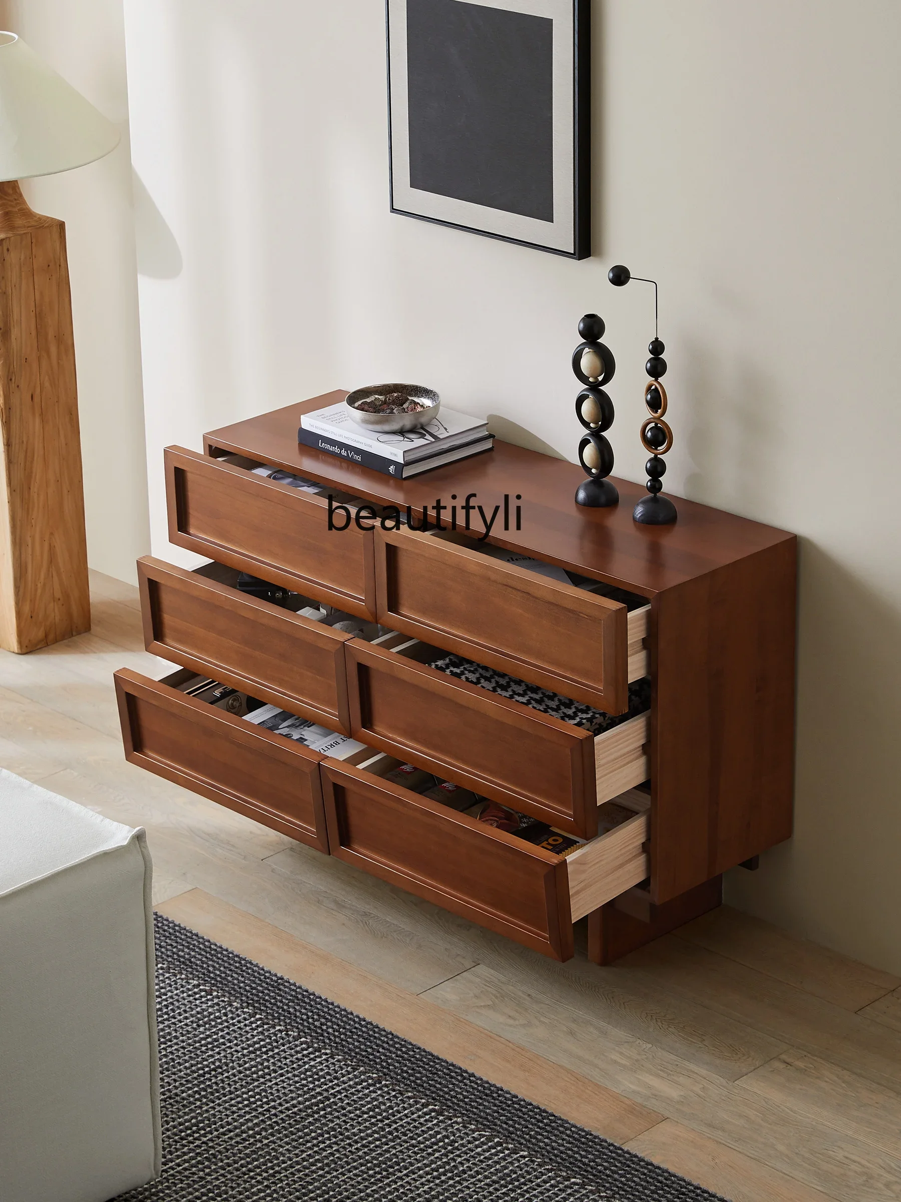 خزانة من الخشب الصلب مكونة من ستة أدراج لغرفة المعيشة وخزانة ذات أدراج خفيفة فاخرة لغرفة النوم وخزانة أمامية للسرير في الأوسط القديم #4