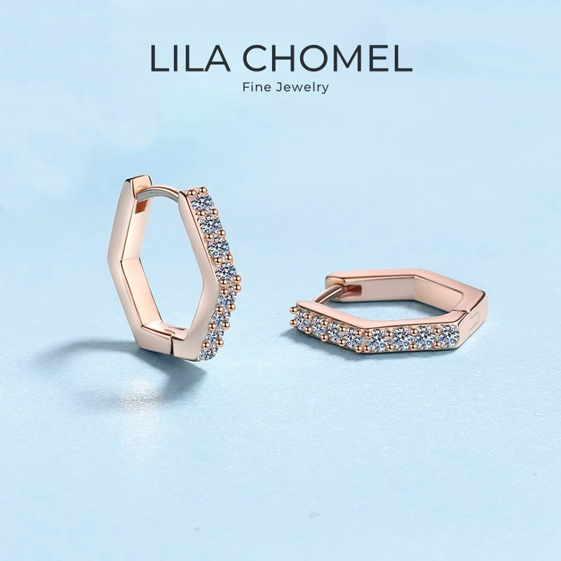 

Girl Friend Birthday Gift 18K Rose Gold Wedding Hoop Earrings Geometric Hexagonal 0.4CT Moissanite Diamond Women Valentine's Day