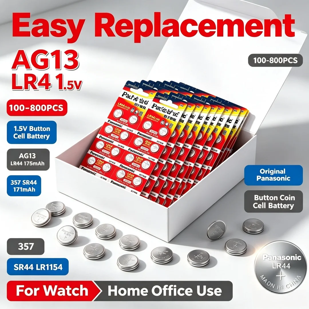 100-800PCS Original Panasonic 1.5V LR44 AG13 175mAh Button Cell Battery 357 SR44 LR1154Button Coin Cell For Watch Calculator Toy