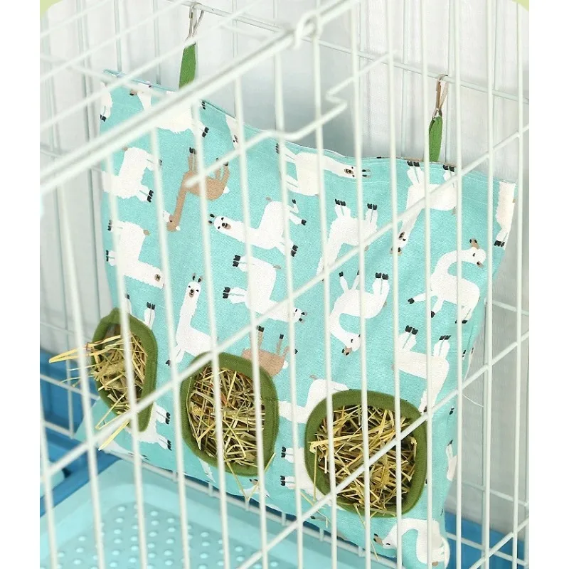 Hay Bag Hanging Pouch Feeder Holder Feeding Dispenser Container for Rabbit Guinea Pig Small Animals Pet Bunny Cage Accessories