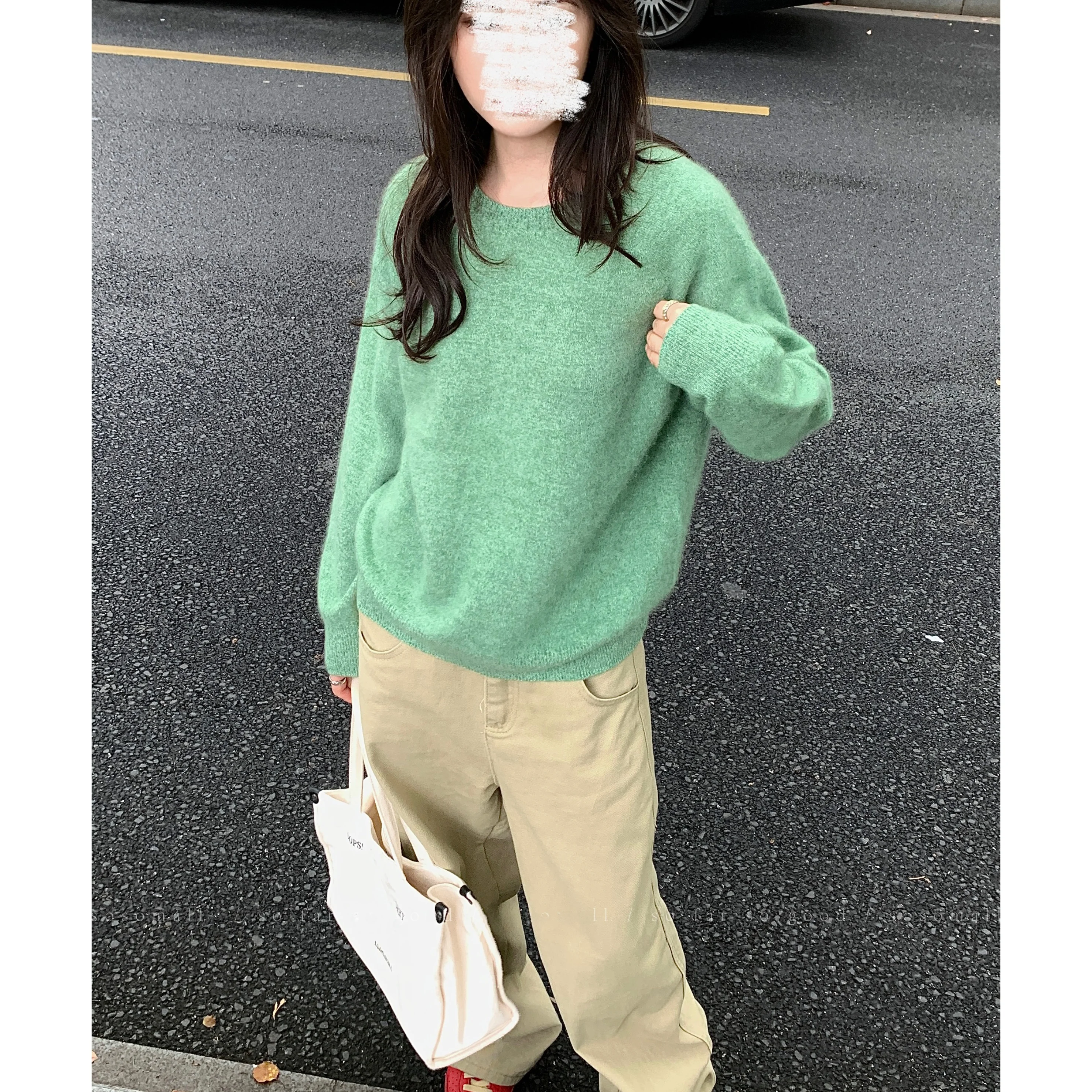 

Корейский шерстяной свитер Sosomall с круглым вырезом, повседневный универсальный женский топ, модный зимний трикотаж