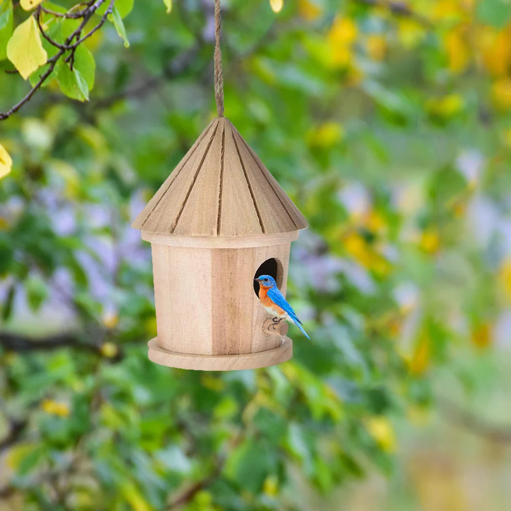 

Wooden Bird Nest Hanging Bird House Natural Wooden Bird Cage Resting Place for Birds