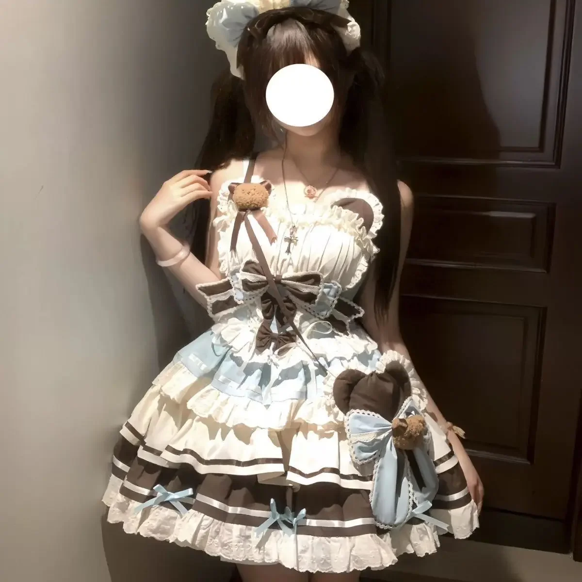 Słodka Japońska Sukienka Lolita Kawaii Damska Y2k Retro Koronkowa Kokarda Falbana Tortowa Sukienka Harajuku Elegancka Damska Wyszczuplająca Szykowna Letnia