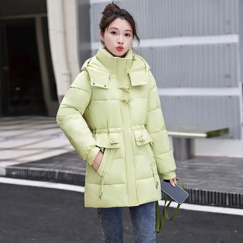 2025 New Winter Coat Women Warm Parkas Long Sleeve Tops Casual Cotton Padded Jackets Black Khaki Hooded Outwear Female