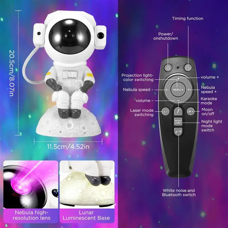 Astronaut Starry Sky Laser Projector Lamp With Music Remote Control Timer Romantic Atmosphere Light Valentine'S Day Gift Decora