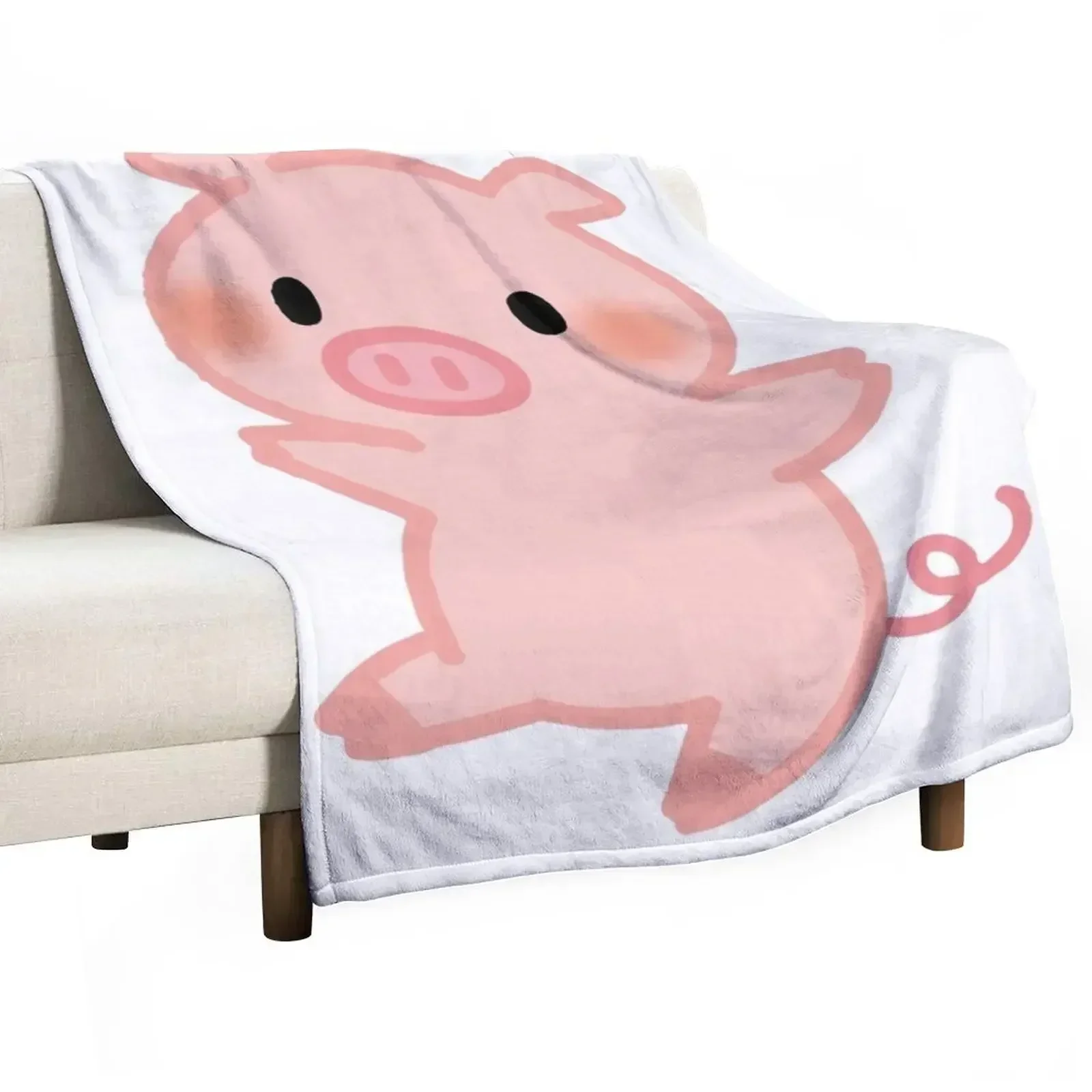 Cute cartoon baby pink pig Throw Blanket Shaggy Furry Soft Blanket for Bedroom Living Room