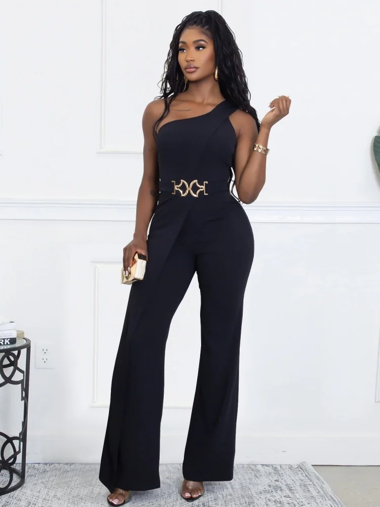 

Женский комбинезон Sister Star, модный однотонный элегантный комбинезон с декоративной пряжкой и асимметричным плечом, наряд для поездок на работу