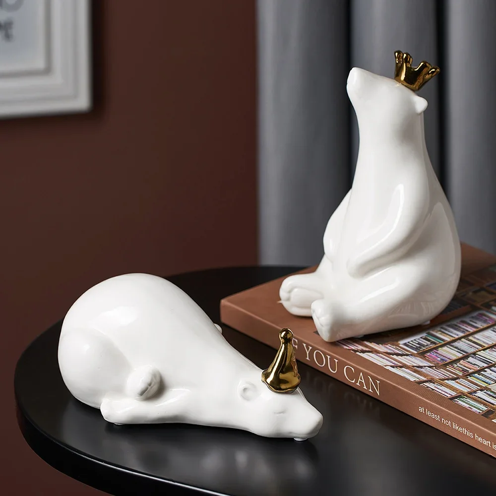 Polar Bear Ceramic Decoration Modern Home Decor Living Room Office Desktop Decorations Gift Feng Shui Home Decor Animal Statue