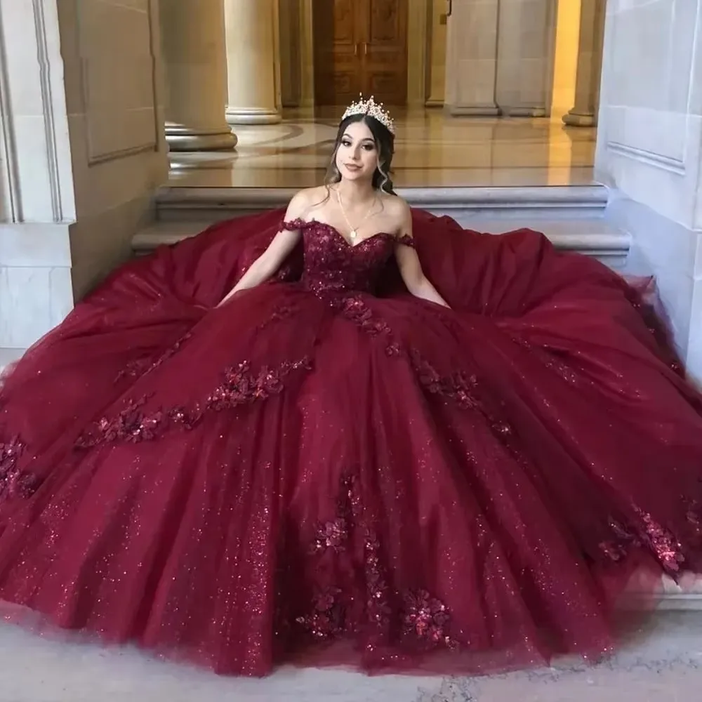 

ANGELSBRIDEP Dark Burgundy Quinceanrea Dresses Beading Lace Sweetheart XV Para Sweet 16 Princess Vestido De 15 Birthday Party