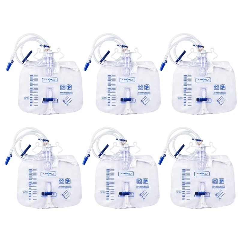 Leak Proof Anti Reflux 6 Pack 2000Ml Urine Drainage Bags With 48