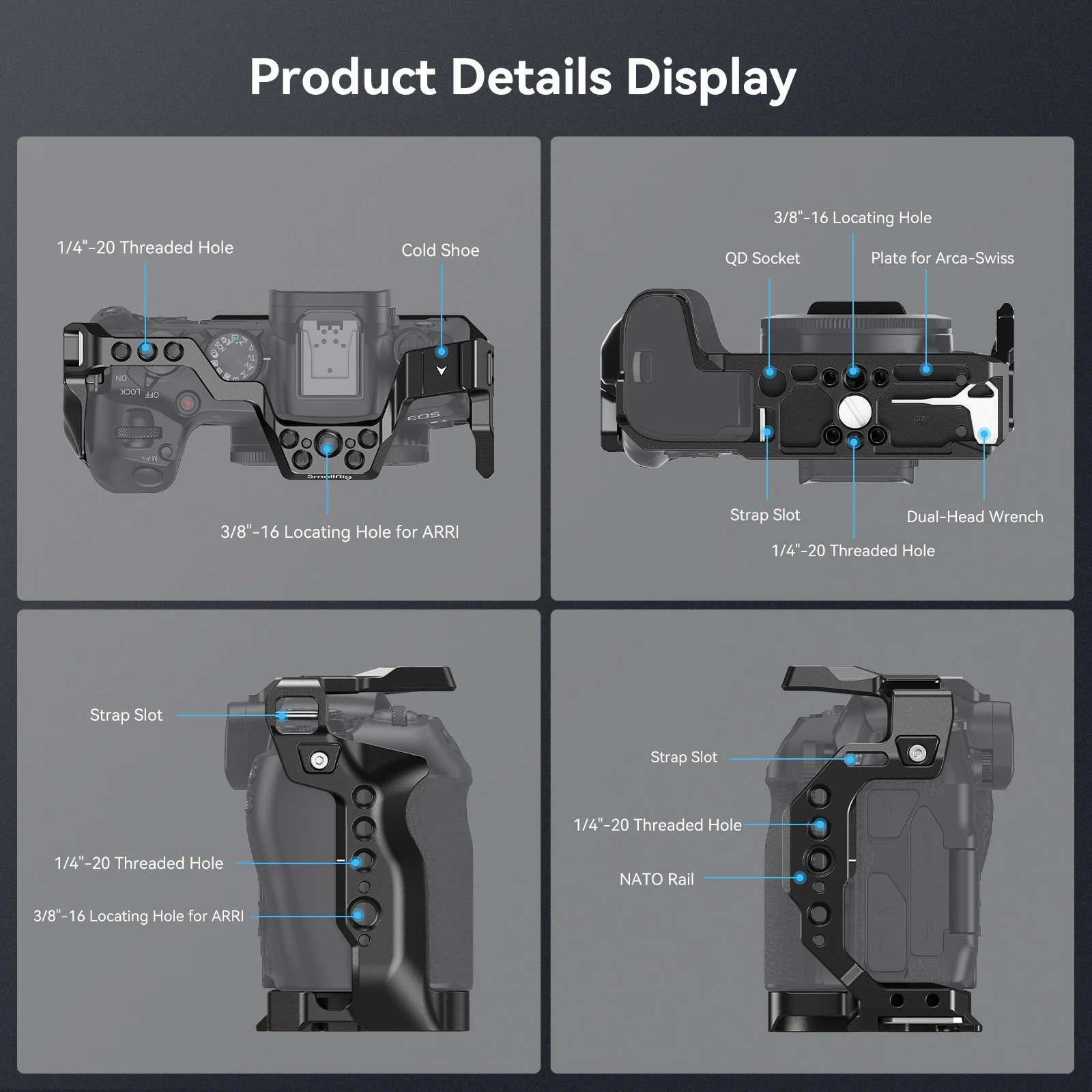 Jaula de cámara SmallRig R8 para Canon EOS R8 con placa de liberación rápida Arca Swiss para trípode cardán DJI con orificios de rosca de 1/4 "-20 -4212