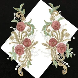1Pairs Pink Green Gold Lace Applique Sewing on Patches on Clothes 3D Flower Stickers Suit Embroidery Applique DIY Cloth