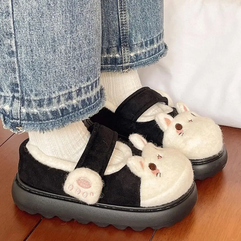 لطيف الكرتون القط باو أحذية Kawaii Homewear سميكة نعال تدفئة لوليتا سميكة وحيد أفخم الطابق أحذية النساء #4
