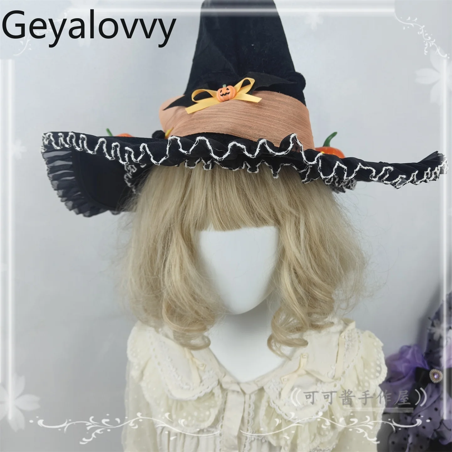 Zoete meisjes originele cosplay handgemaakte Halloween pompoenhoed zwarte heksenhoed Lolita tovenaar puntige zwarte hoeden voor vrouwen