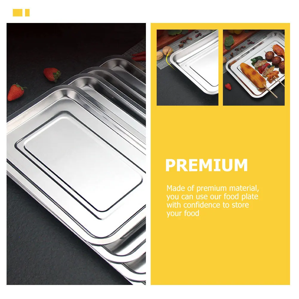 

10pcs Stainless Steel Baking Tray Rectangular Food Plate For Bbq Cake Dessert Salad Appetizer Serving Kitchen Storage Container