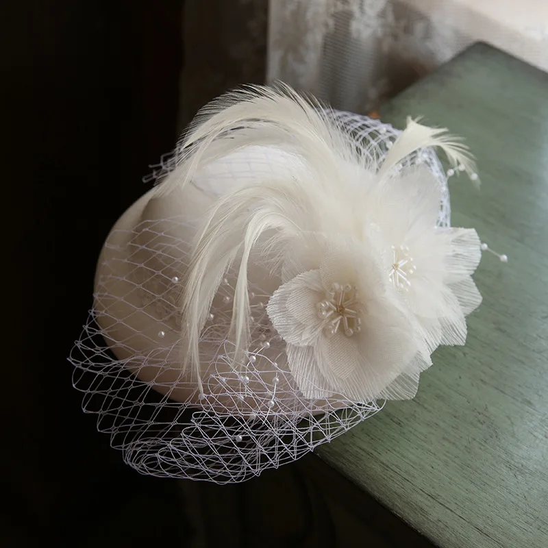 Solid Color Elegant ladies' small hat British socialite style vintage black wedding mesh night Dinner Party headpiece headwear