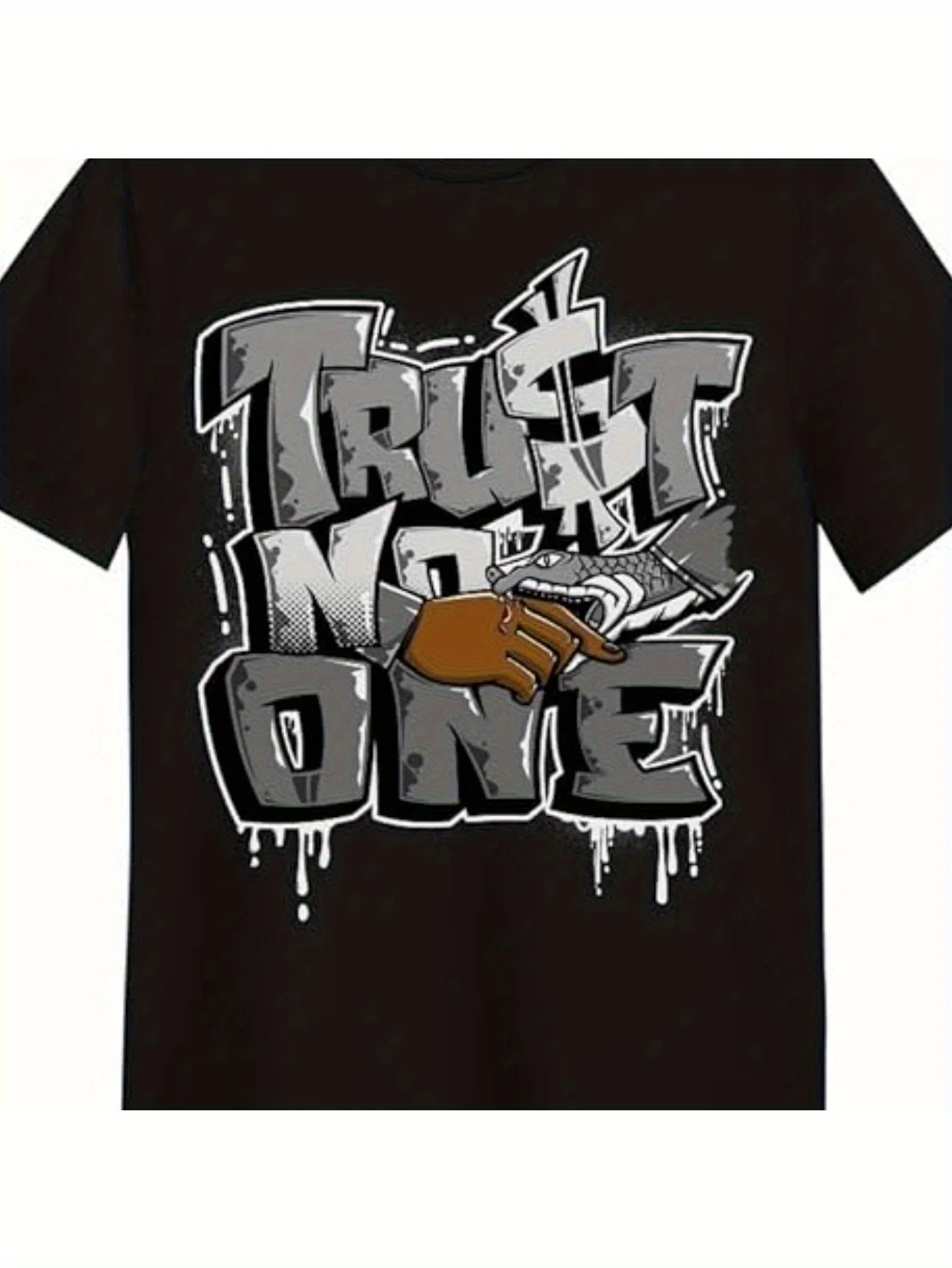 تي شيرت جرافيك - بلوزة فضفاضة على شكل جرافيتي على طراز الشارع الحضري باللون الأسود، مناسبة للارتداء الكاجوال والحفلات الموسيقية