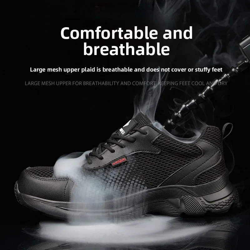 summer mesh safety shoes breathable work sneakers with plastic toe black work shoes anti slip industrial tennis shoes for men - Image 5