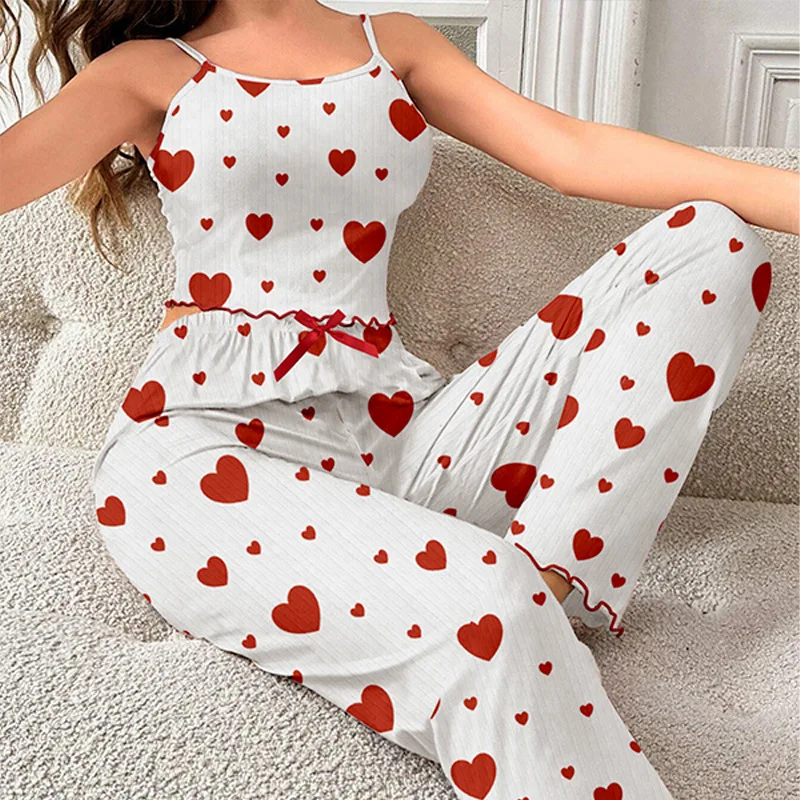 

Women Pajamas Plus Size Pajamas Set 2 Piece Short Vest + Trouser White Breathable Soft Casual Love Print