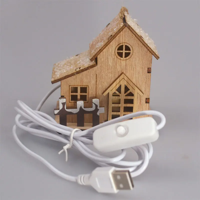 Christmas Decoration Village wooden House USB LED Light Kids Xmas Gift Lantern Garland Home Party DIY Deco New Year
