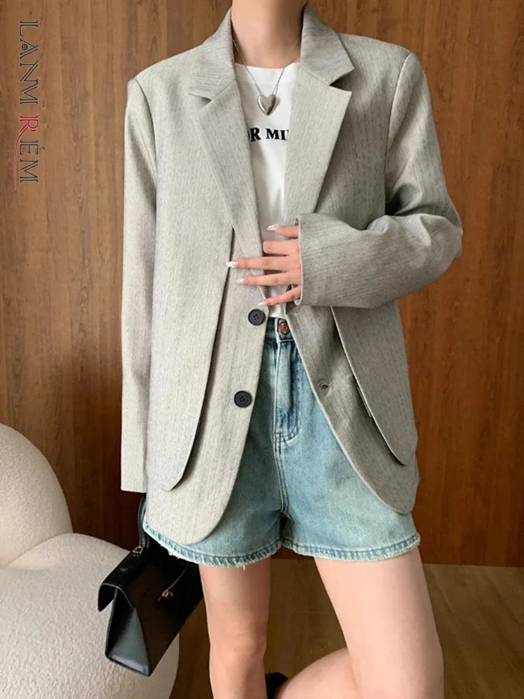 LANMREM Irregular Blazers For Women Notched Collar Patchwork Chic Style Fashion Clothing 2024 Autumn New Office Lady 2DA8490