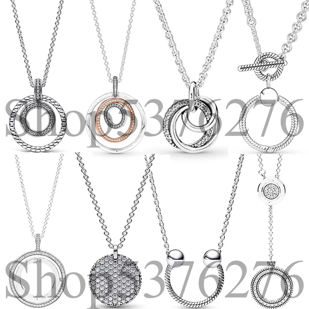 925 Sterling Silver Moments Pave Beads Circle Logo Timeless Round Fashion Pendant Necklace Fit Women Bead Charm Gift DIY Jewelry