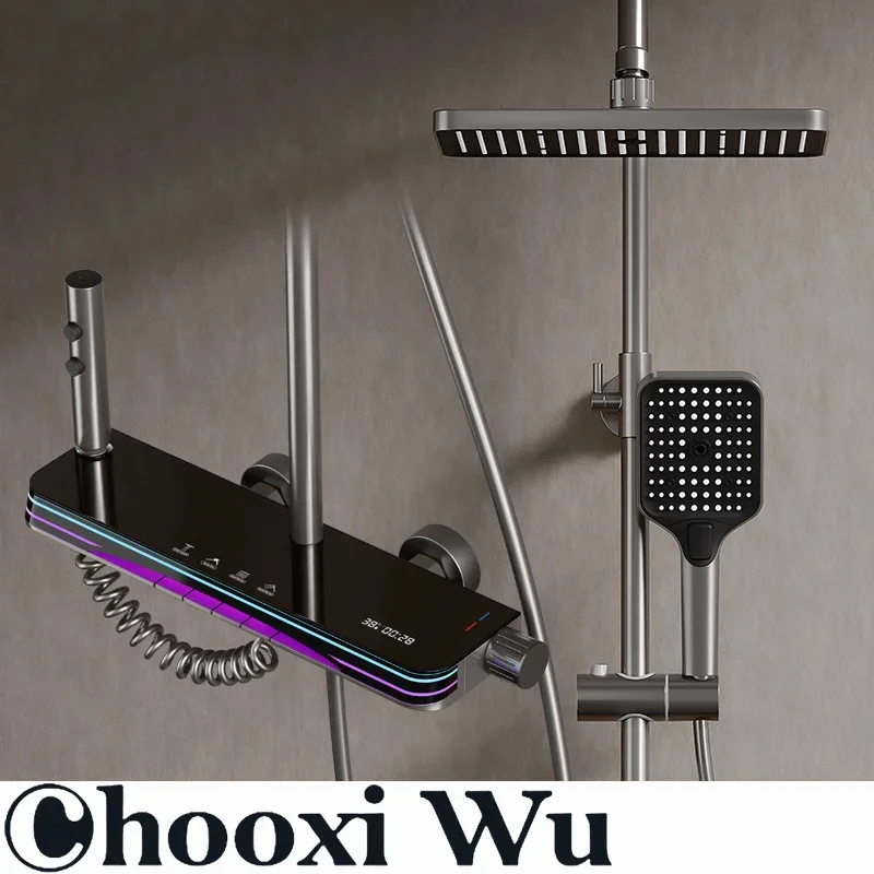 

Digital Display Shower Set Rainfall Bathroom Shower Faucet Kit With Bidet Wall Mounted Brass Hot Cold Water Mixer Tap System