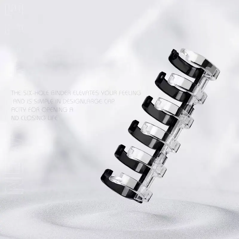 6pcs Black&Whtie Plastic Loose Leaf Paper Book Binder Rings Notebook Diary 6 Ring Craft Photo Album Stationery Office Supply