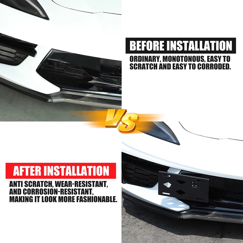 For Chevrolet Corvette C8 2020+ Aluminum alloy black car front license plate side hanging license plate holder car accessories