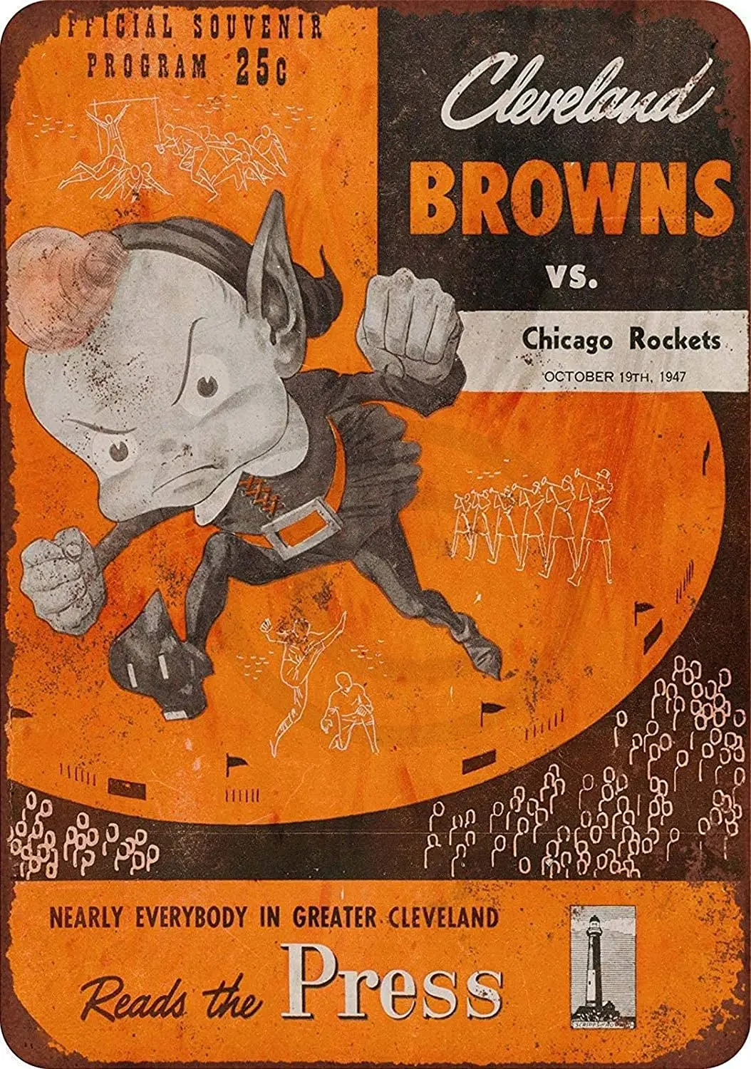 1947 Cleveland Browns Vs. Chicago Rockets Retro Metal Tin Sign Plaque Poster Wall Decor Art Shabby Chic Gift Suitable 12x8 Inch