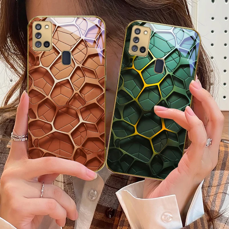 مجردة الهندسة الفن لسامسونج A 31 32 A33 A34 35 14 A15 13 16 25 26 50 52 53 54 55 56 70 71 72 73 الزجاج الذهبي جراب هاتف