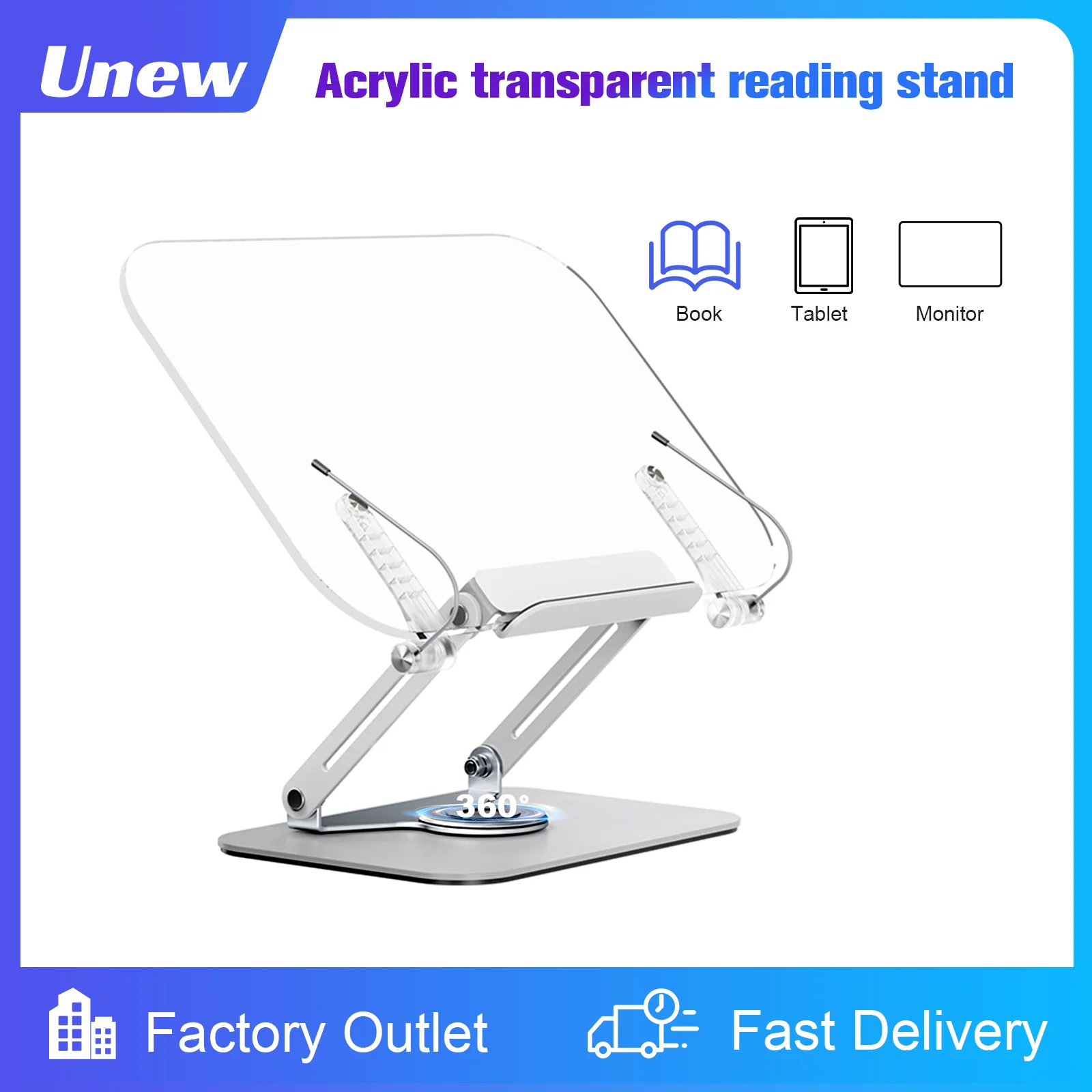 

360° Tablet Laptop Stand Flexible Rotation Acrylic Holder Support Display Bracket for Reading and Pad Fun Video Movie