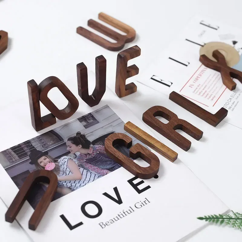 DIY Nordic 26 English Letter Wood Black Walnut Alphabet Letters Decoration Wall Home Decor Wooden Scrabble Letters Retro
