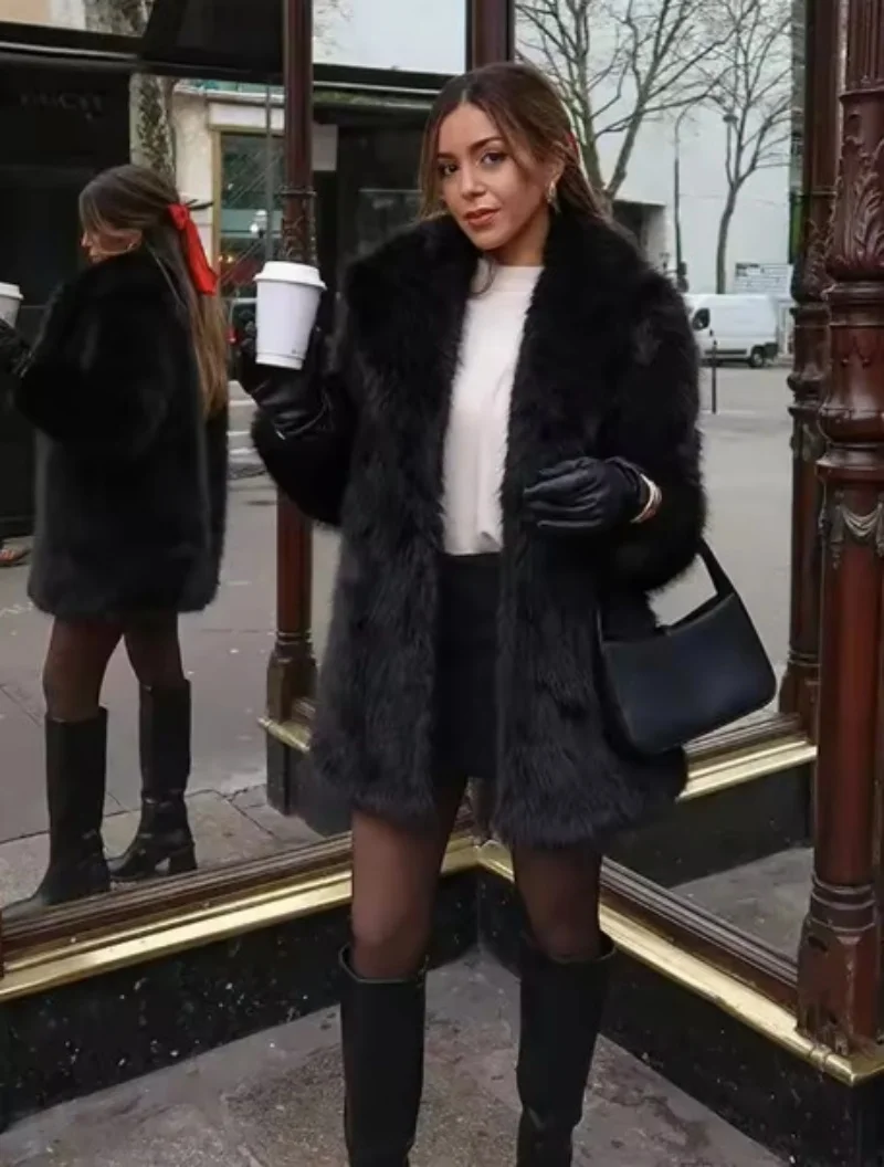 

Autumn and winter artificial fur faux fur coat for women, mid-length fur warm fox fur coat