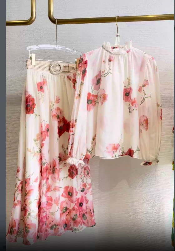 

Новинка: Черно-белая юбка миди с принтом в горошек, рюшами и цветочной вышивкой для женщин, 2026