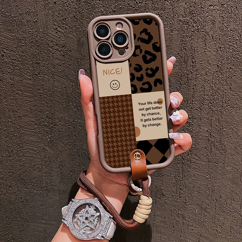 Vintage Leoparden-Lanyard-Handyhülle für iPhone 13 14 15 16 17 ProMax 15 14 13 Pro Plus Stoßfeste Matte Silikonhülle – Detail 1