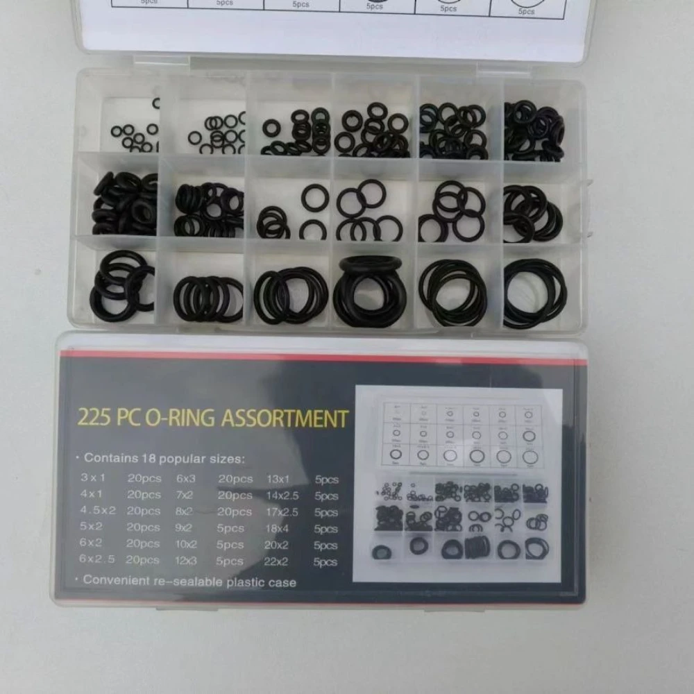 

225PCS Black O-ring Repair Box High-temperature Resistant Nitrile Rubber Gaskets Waterproof for Bathroom Faucet Shower Head