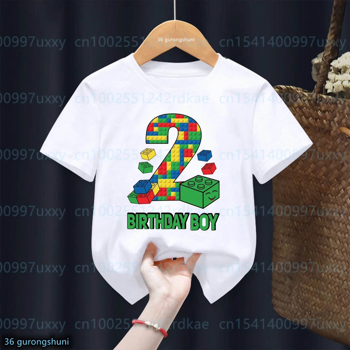 Camiseta de bloques de construcción para niños, Camiseta con estampado gráfico de bloques divertidos, regalos para niños, ropa de fiesta de cumpleaños, 1-10