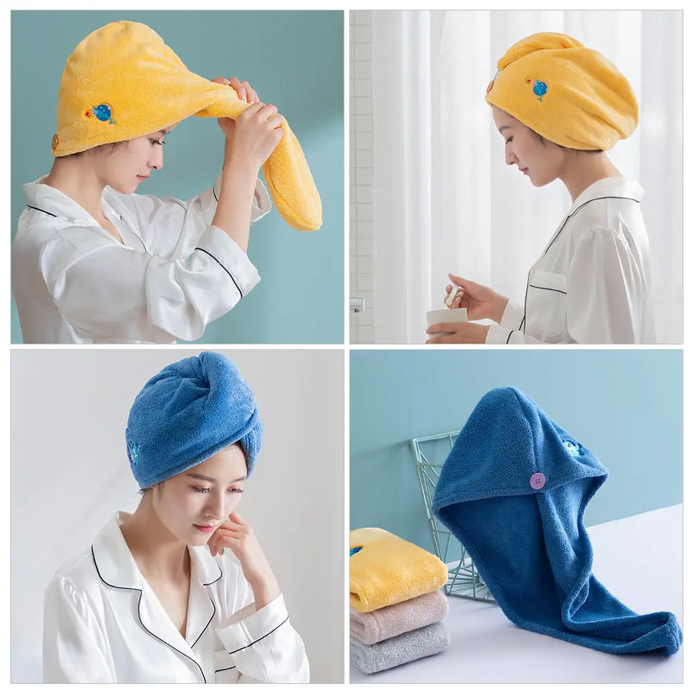 

2Pcs Fast drying Towels Ultra absorbent Shower Caps Thickened Coral Fleece Drying Hair Hats Women Quick Dry Bath Towels Hair