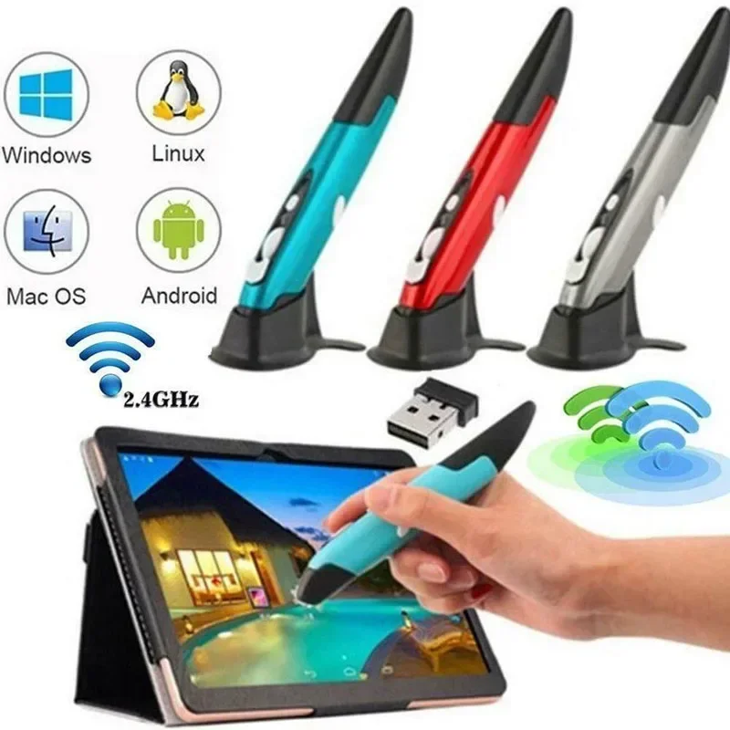 Mini 2.4G Wireless USB Optical Presenter Pen-Shaped Stylus Mouse 2.4GHz Adjustable 1600DPI 4 Key Mice for Laptop PC Smart TV Box