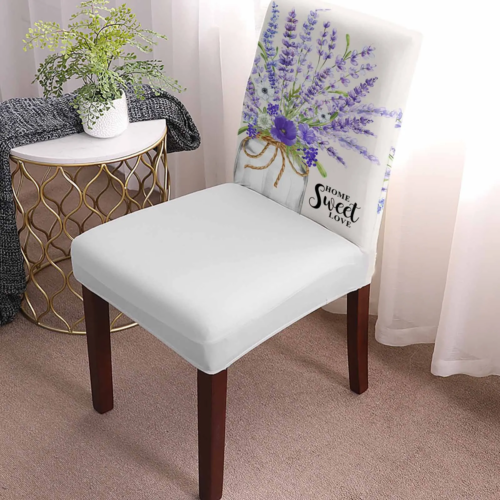 Watercolor Lavender Bottle Dining Chair Covers Spandex Stretch Seat Cover for Wedding Kitchen Banquet Party Seat Case