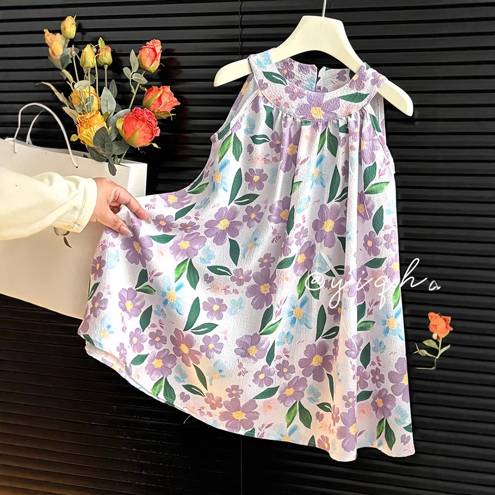 2026 New Children's Dress for Girls Summer Korean Version Fashion Floral Sleeveless Suspender Princess Dress 1-10 Years Old