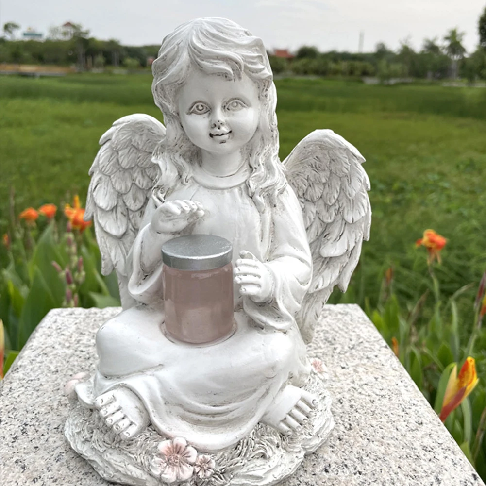 Resin 3D Angel Statue Artwork Garden Ornament Solar Lamp Decorative Angel Sculptures Waterproof Christmas Gifts for Courtyard