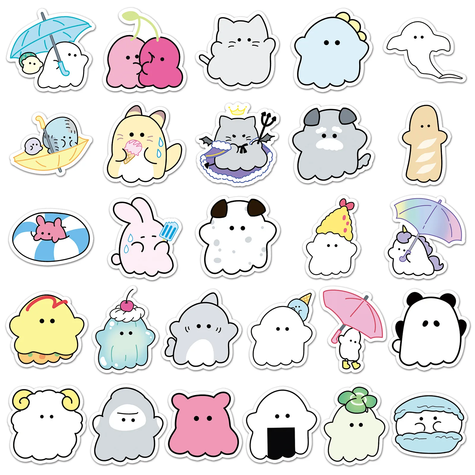 10/30/52PCS Kawaii Obakenu Stickers Cute Ghost Cartoon Sticker DIY Scrapbook Luggage Laptop Guitar Car Bike Skateboard Kids Toys